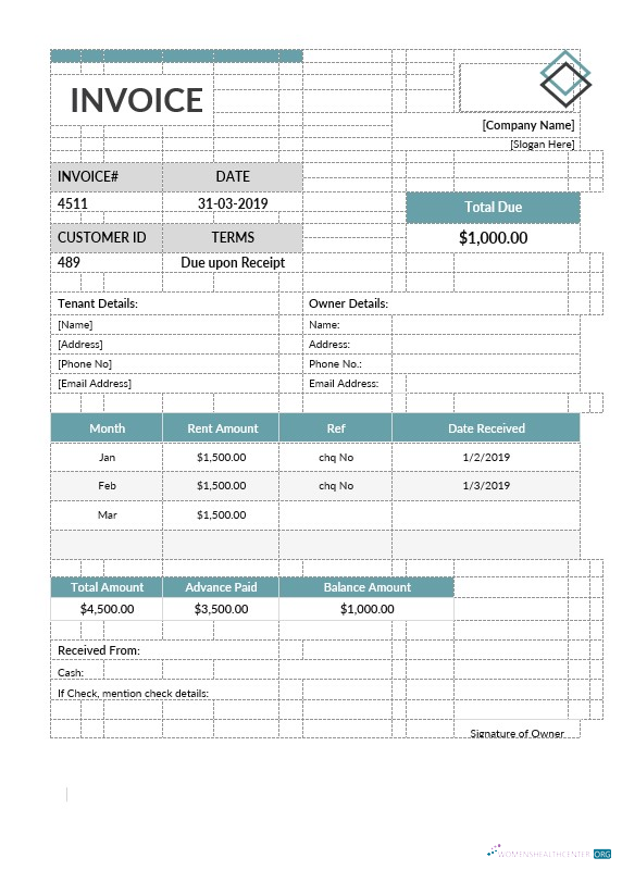 Download Office Rent Invoice Format Template Photoshop template